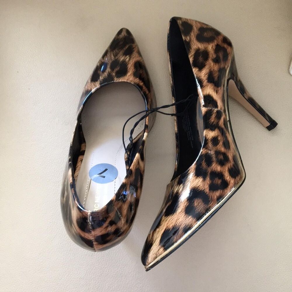 New Andrew Marc NY Peggy Leopard Patent Gold Pumps